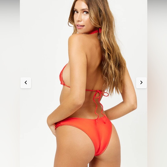 Frankie’s Bikinis Bash Wrap Top + Enzo Satin Bikini Bottoms in color Grenadine - Picture 2 of 5